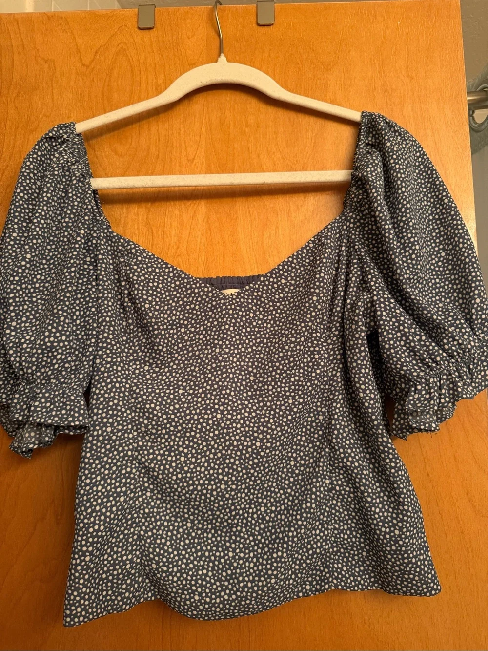Abercrombie Navy Puff-Sleeve Dot Square-Neck Top